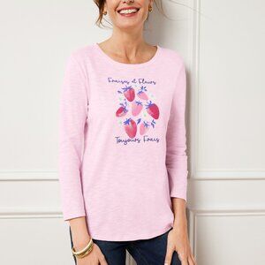 TALBOTS STRAWBERRY CREWNECK TEE PINK 3X 3/4 SLEEVES NWT KAWAII